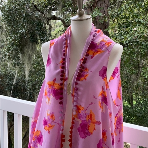 America & Beyond Boho Long Duster Draping Floral Pom Pom Summer Vest Cover Up OS - Picture 8 of 11